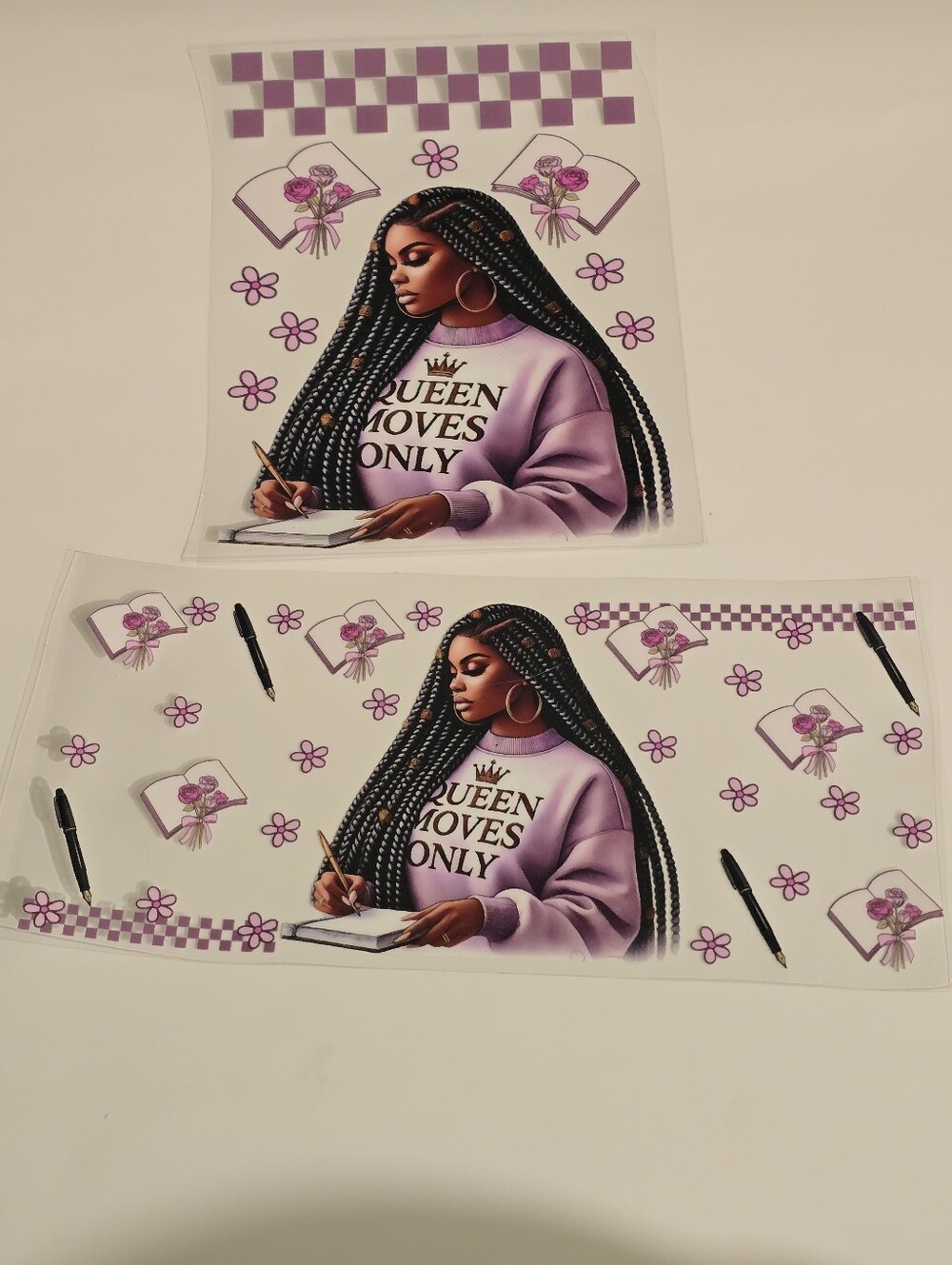 Purple 'Queen Moves Only' UV DTF Wrap Sticker Set